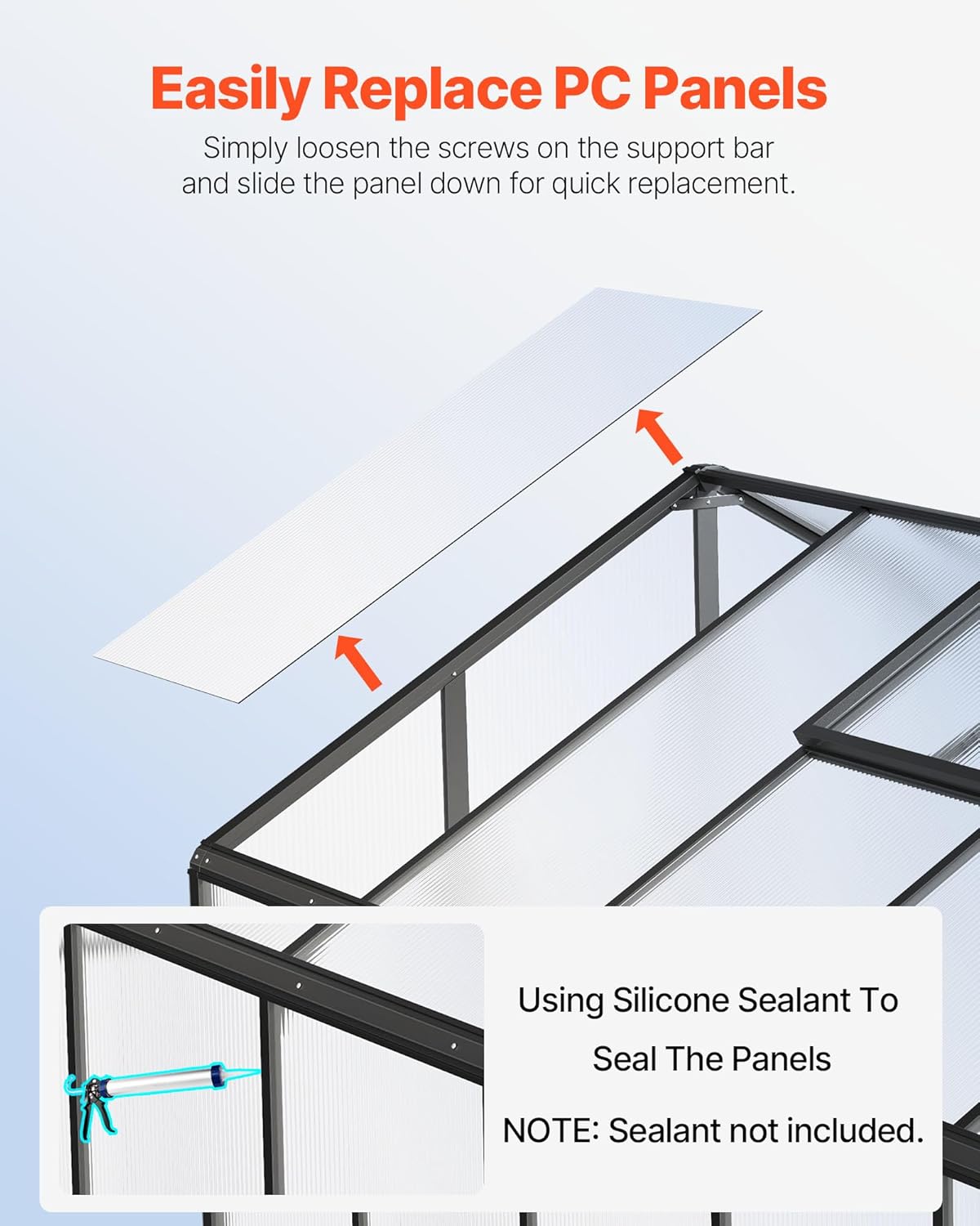 VEVOR Polycarbonate Garden Greenhouse, 8 x 10 Ft, with 2 Ventilation Windows, Hinged Door, Pavilion Style, Large Aluminium Greenhouse Kit, Flower Plant Shelter for Outdoors, Backyard