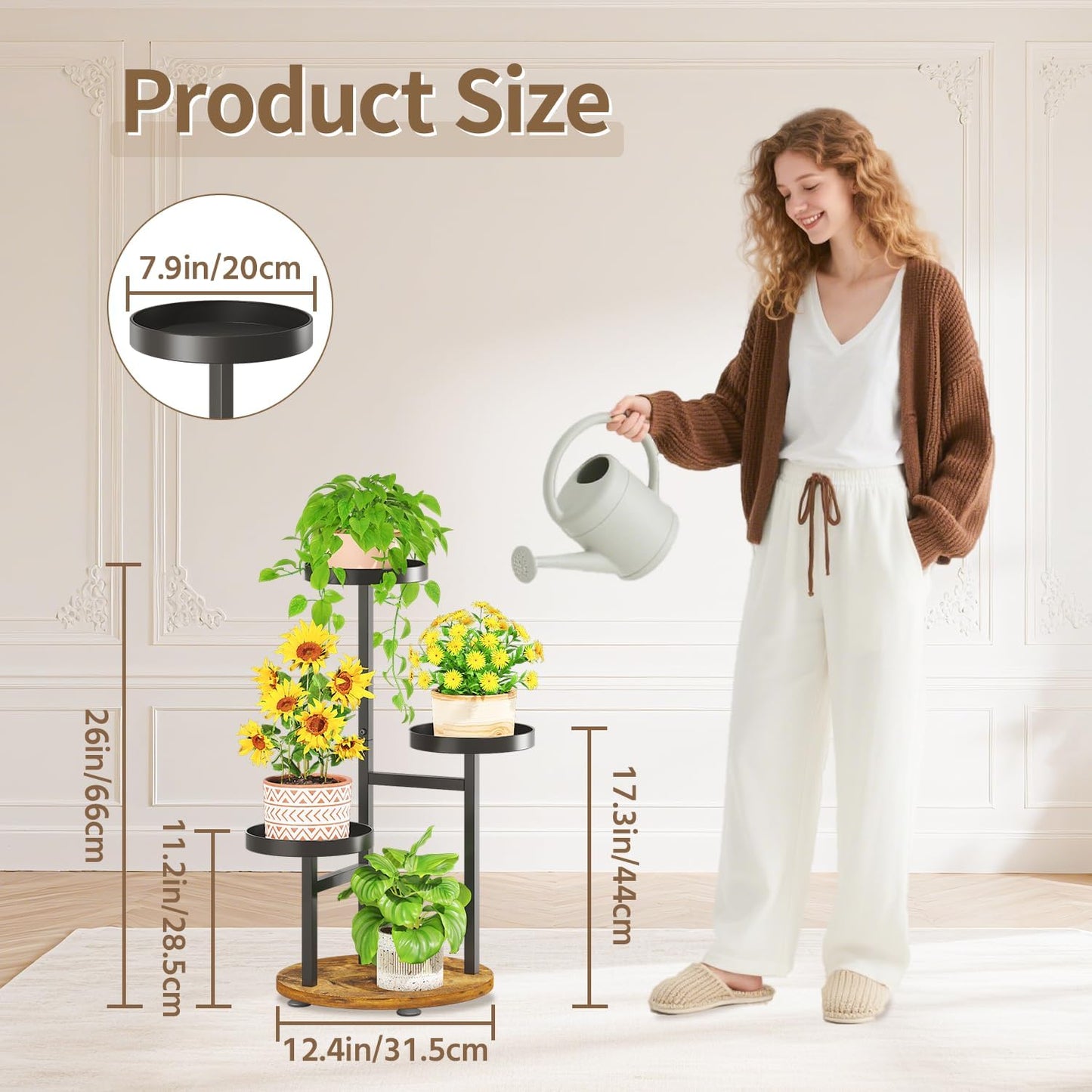 LASZOLA Black 3 Tier Tall Metal Plant Stand Indoor for Large Planter, Heavy Duty Wrought Iron Vertical Big Flower Rack, Sturdy Spiral Multiple High Organizer for Modern Patio House Bathroom Corner