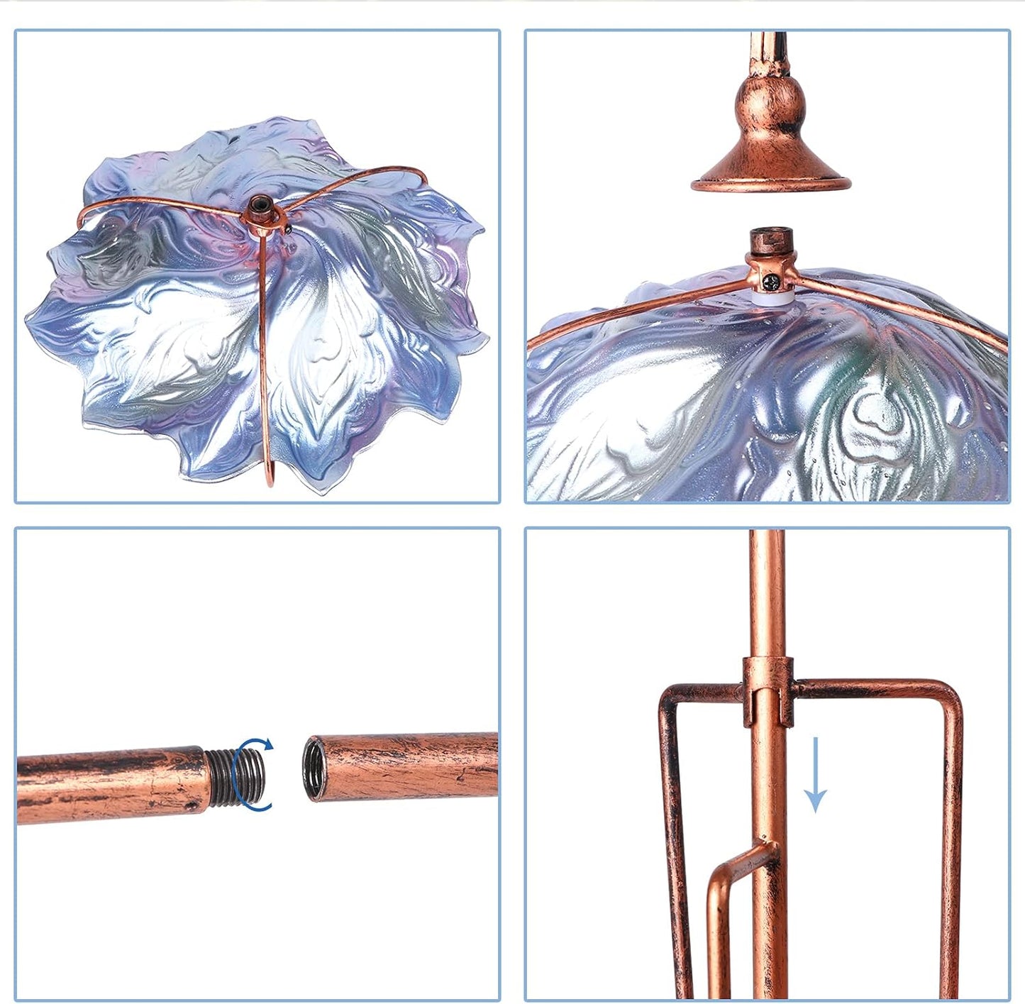 VCUTEKA Glass Bird Bath Outdoor BirdBath Bird Feeder with Metal Stake Garden Decor