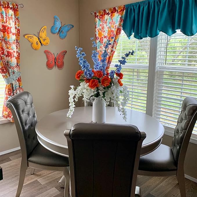 EASICUTI Metal Butterfly Wall Decor Butterfly Wall Art Hanging Sculpture For Indoor Outdoor Home Bathroom Living Room Bedroom Or Porch Patio Fence Yellow Red Blue 3 Pack 9.4" L x 7.5" H