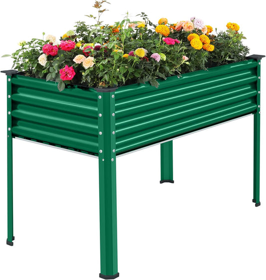 Land Guard Galvanized Large Metal Raised Garden Bed with Legs for Vegetables (Green)