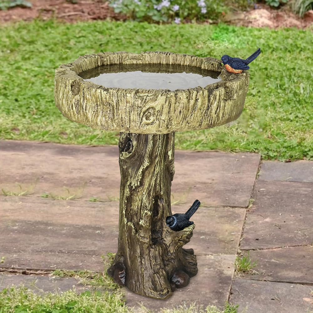 24.4" H Trunk Shape Birdbaths for Outdoors, 24.4" H * 18" Φ Garden Bird Bath Statues, Outdoor Decor for Garden, Patio, Yard, Deck