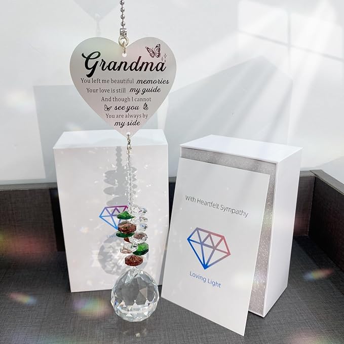 Memorial Gifts for Loss of Grandma, Sympathy Gifts for Loss of Grandma, Grandma in Heaven Memorial Crystal Suncatcher for Window Home Decor (Grandma)