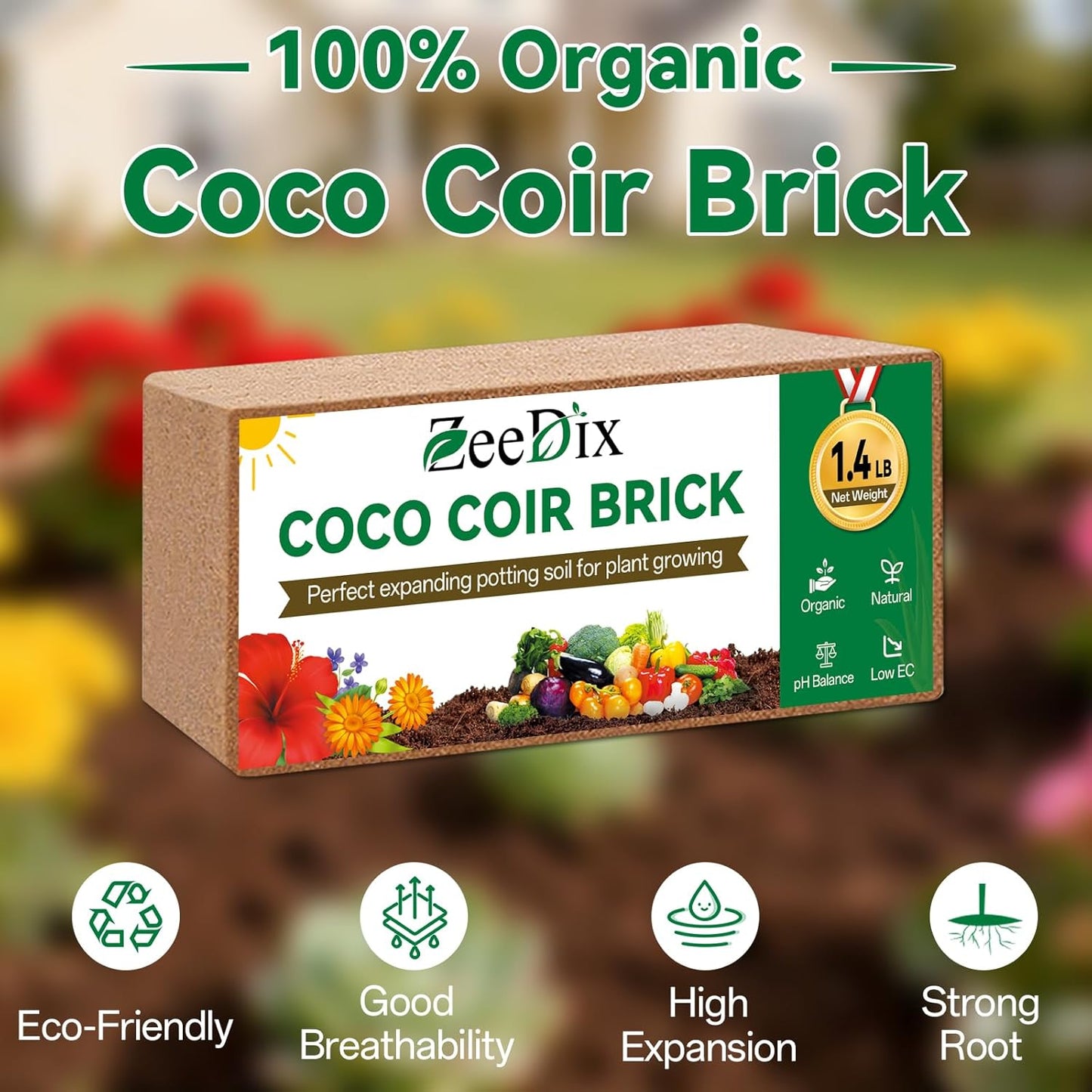 ZeeDix 10 Pcs Compressed Coco Coir Brick for Plants, Premium Organic Coconut Coir Bricks Coco Fiber Substrate Coco Coir Fiber Potting Soil with Low EC and pH Balance for Planting Gardening Reptiles