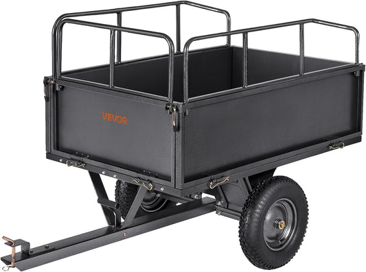 VEVOR Heavy Duty ATV Trailer Tow Behind Dump Cart, 17 Cu.Ft. 600lbs Capacity, Pull Behind Steel Yard Wagon Dump Trailer for Tractor Lawn Mower Garden with 16in Tires