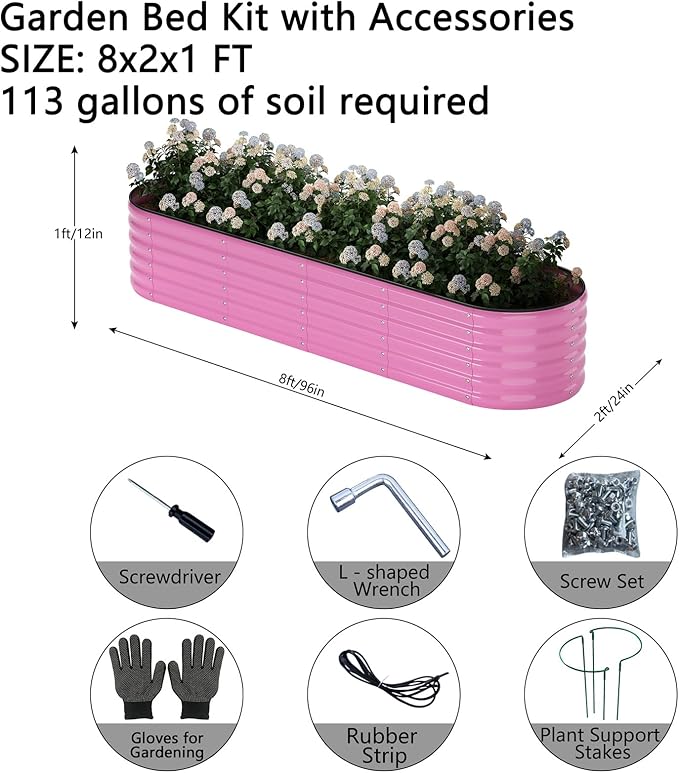 Galvanized Metal Planter Raised Garden Bed Kit for Gardening Outdoor，8x2x1ft Planter Grow Garden Box Raised Flower Bed，Long Vegetable Clearance Herb Raised Garden Beds for Gardening