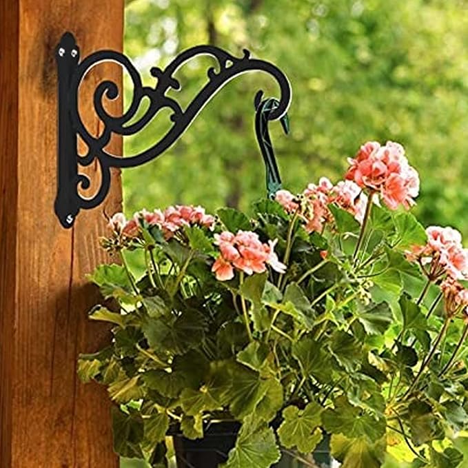 Hanging Planter Brackets 12-Inch 2 Pcs,Outdoor Hanging Brackets Wall Hook Heavy Duty Planter Brackets,Black Iron Planters Hook Indoor/Outdoor Planter Hanger Hooks
