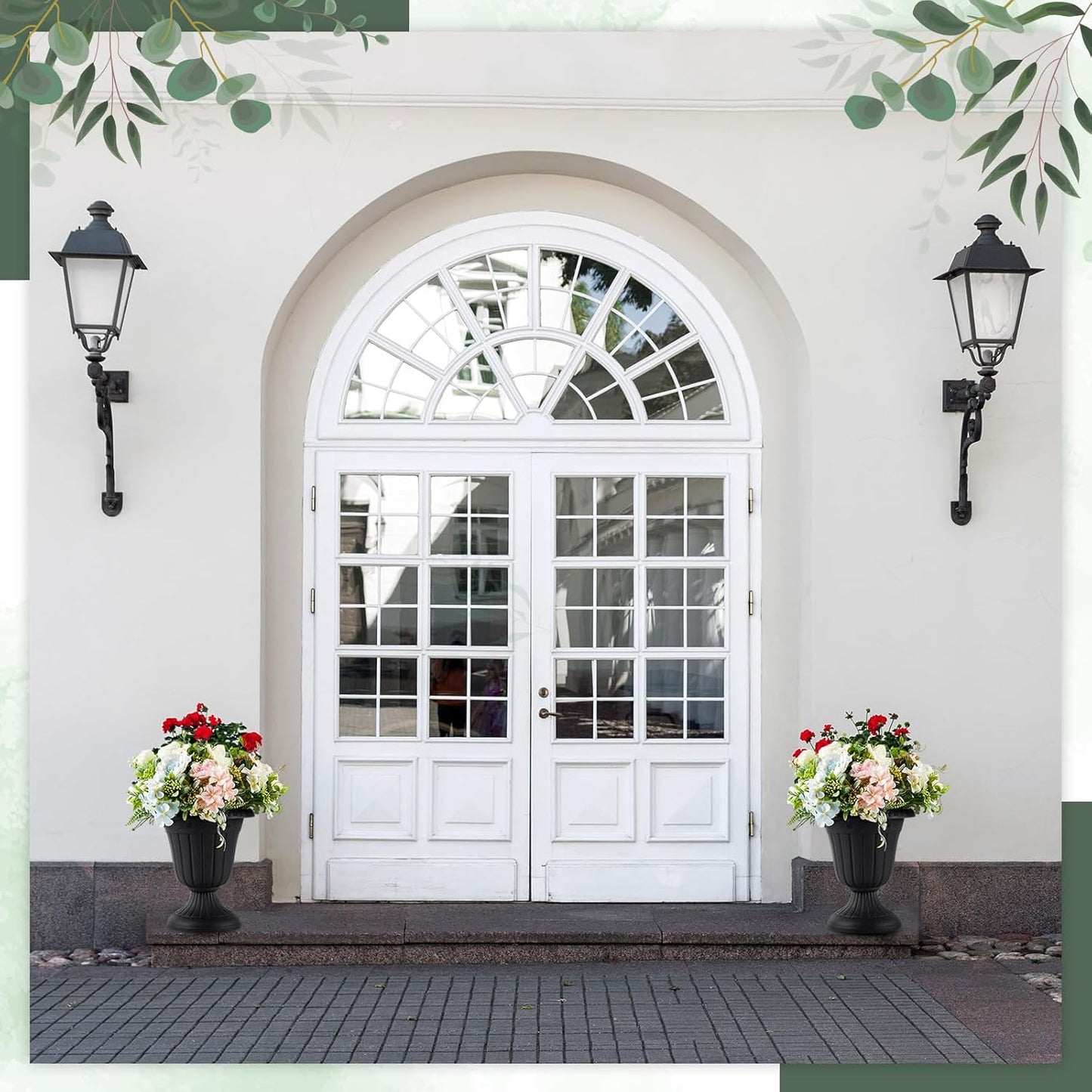 Zhehao 4 Pcs Plastic Urn Planter 10 x 11.5 Inch Black Classic Flower Pots Front Porch Planters Indoor Outdoor Planters with Pedestal for Wedding Party Bridal Shower Garden Patio Home Decor