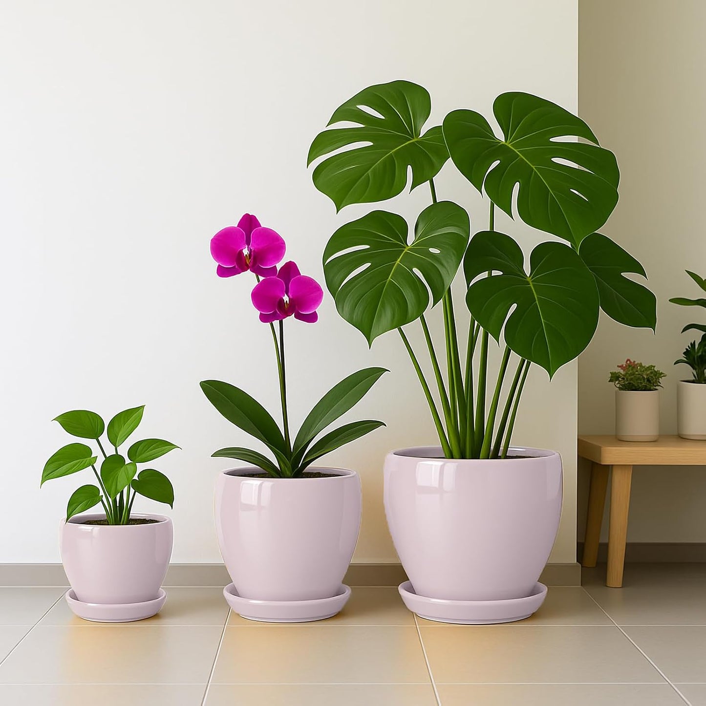 Deep Dream 6 Inch Plant Pots- Ceramic Planter Pot with Drainage Hole and Saucer, Round Flower Pot for Indoor Outdoor Succulent, Snake Plants and Cactus, Pink