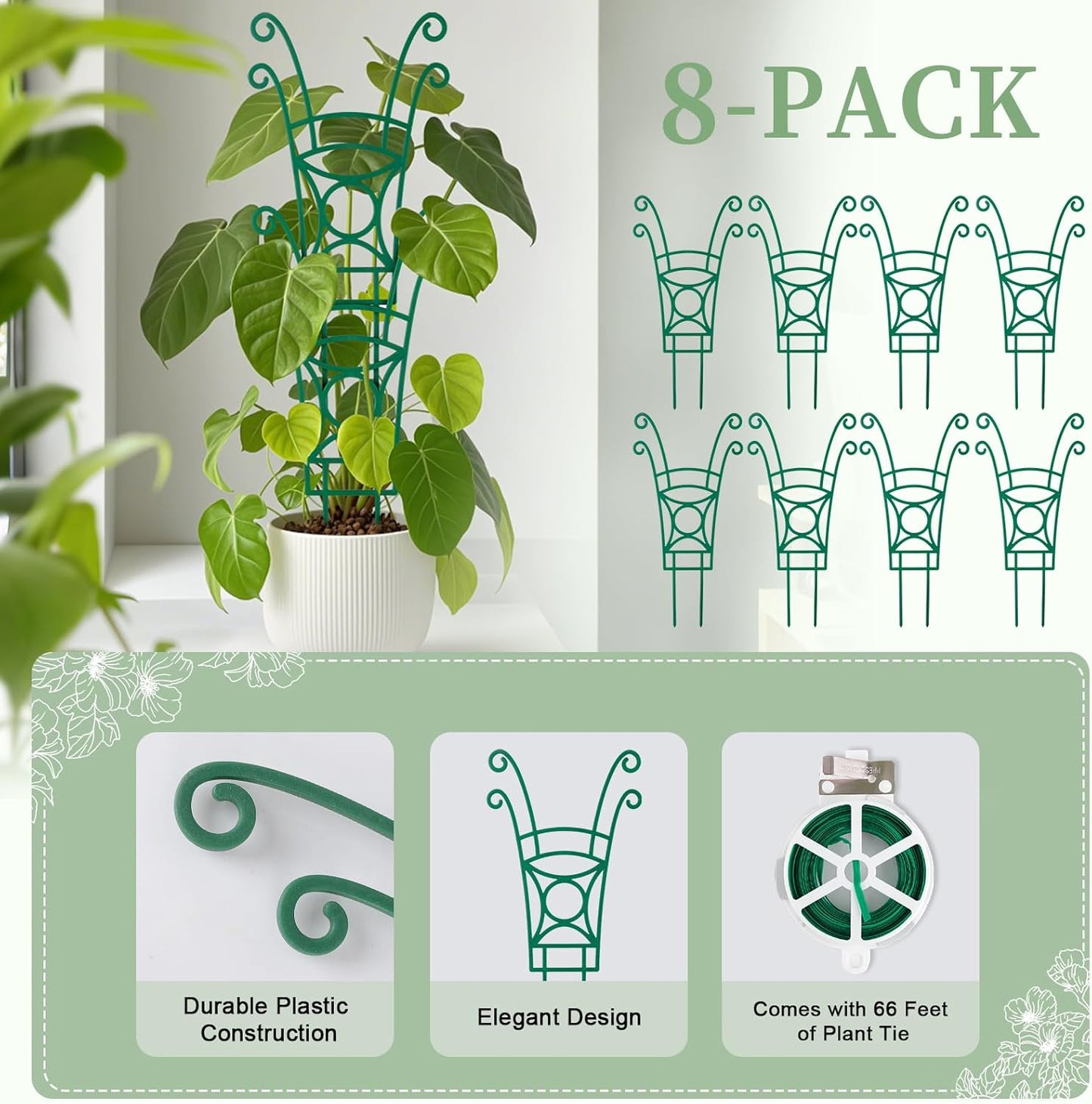 8 Pack Trellis for Potted Plants, Stackable Indoor Plant Trellis for Climbing Plants, Garden Trellis Outdoor for Flower Vine Lvy Hoya Houseplants Plant Support