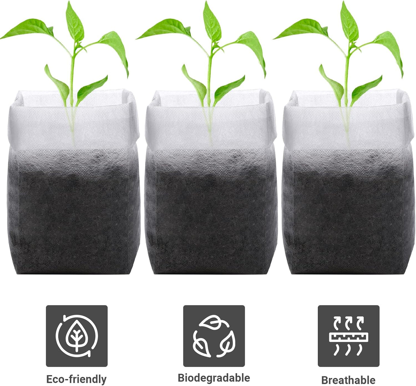 GREANER Nursery Growing Bags - 7.8x10.2 inches, 100PCS Non-Woven Biodegradable Plant Nursery Bags, Seed Starting Pots Pouches for Vegetables, Flowers, Fruits, Trees, Home Garden Supply