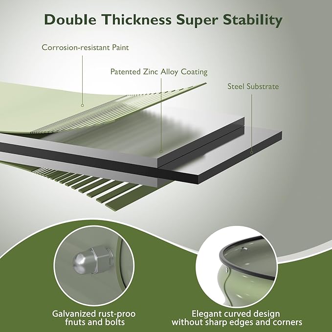 Raised Garden Bed Kit, 4x4x1 ft Round Galvanized Planter Box Outdoor with Safety Edging, Large Metal Raised Beds for Gardening Vegetables Flower Fruits (Avocado Green)