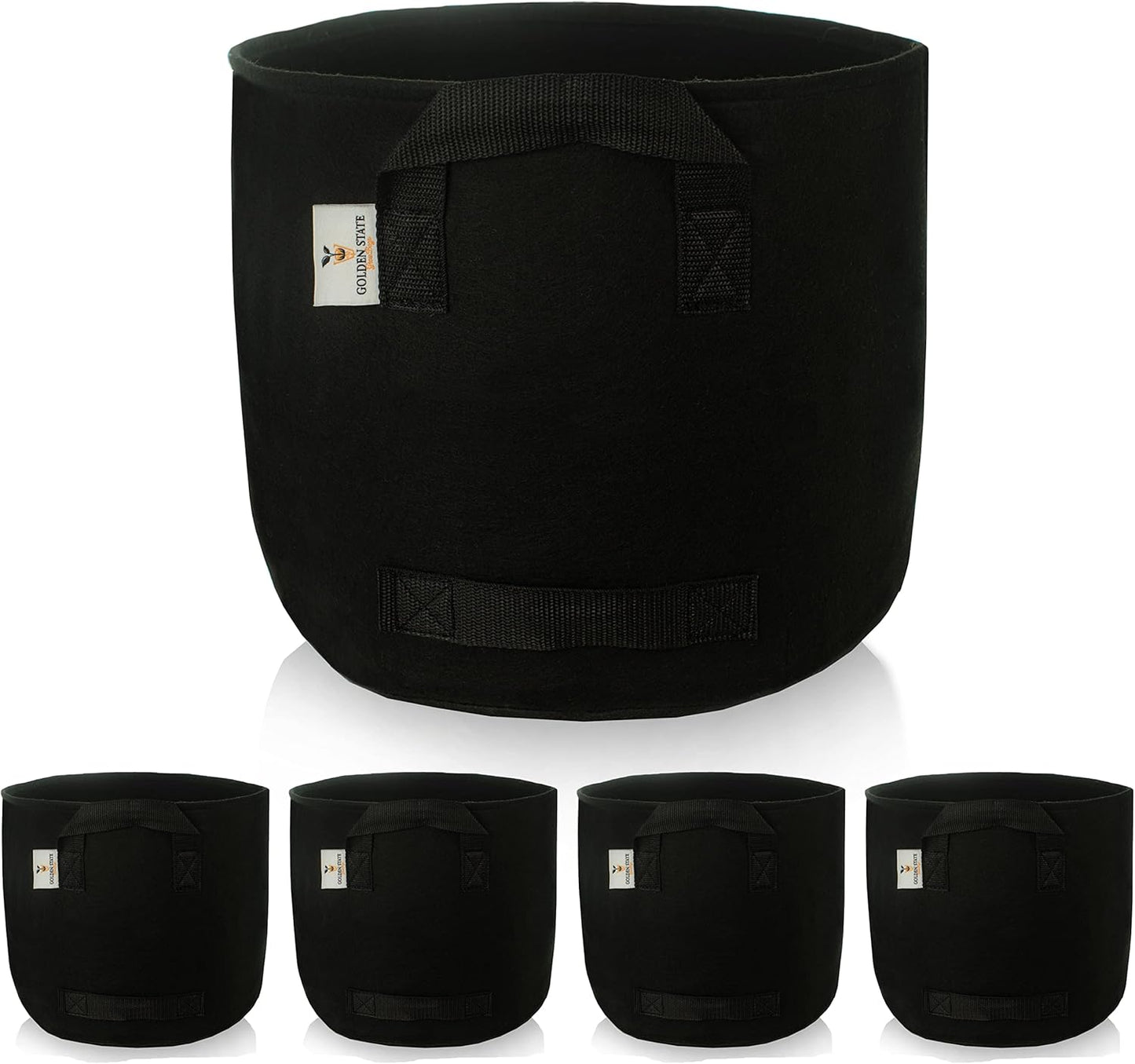 Grow Bags: 5-Pack (Size: 10 Gallon): 300gsm Black Felt Fabric, Biodegradable and eco-Friendly Material. (Handles + Dumping Handles-pat.Pend).