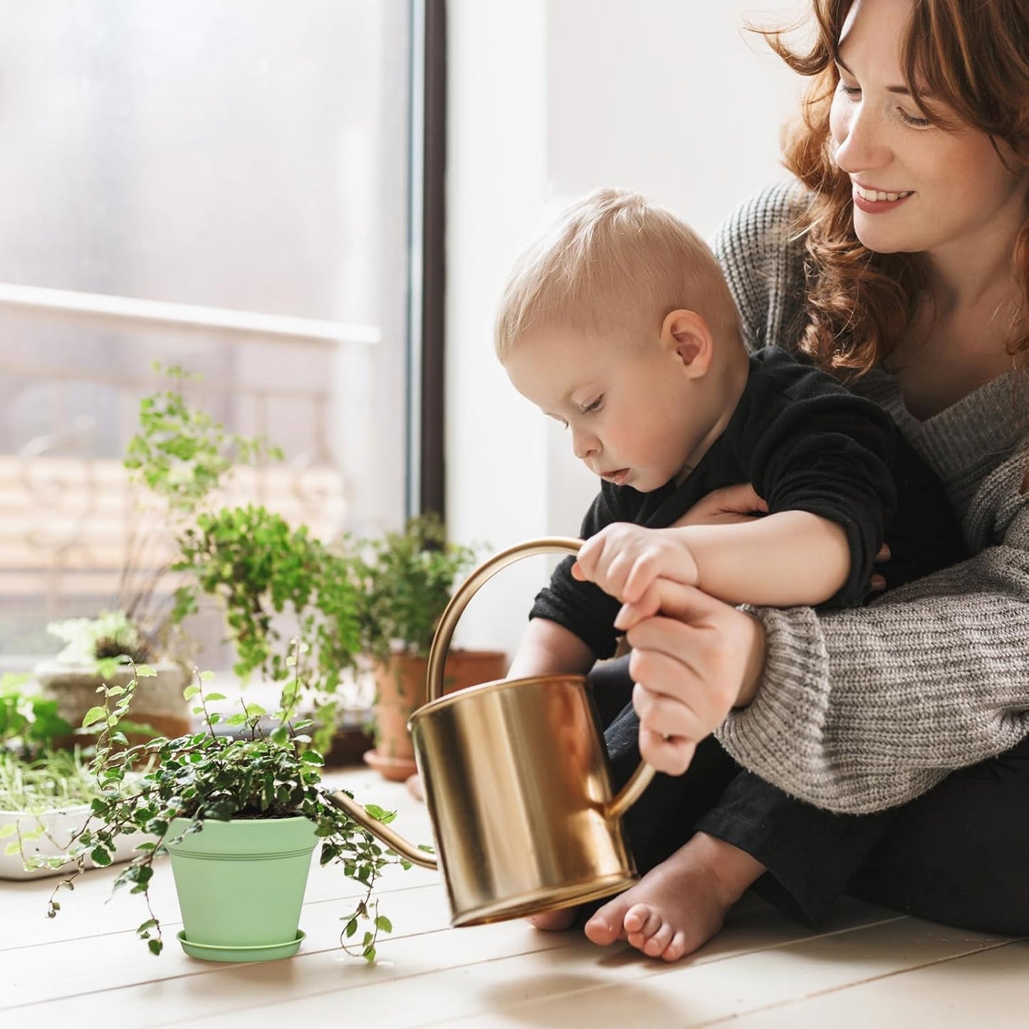 4 inch Small Plastic Nursery Pots, 16 Pack Plant Pots for Indoor Outdoor Plants, Flower Pots with Drainage Holes and Saucers, Decorative Seedling Starter Planters for House Plants, Green