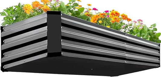 KING BIRD Raised Garden Bed Kit with Bottom 2025 Upgraded Galvanized Planter Garden Box Outdoor & Indoor for Gardening, Vegetables, Flowers, Dark Grey, 70.8x23.6x11.8 in