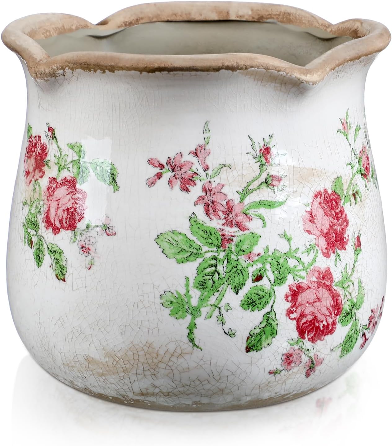 Newtay 6 Inch Ceramic Plants Pots Vintage Ceramic Flower Planters Crackle Glaze Finish Flower Pots Decorative Floral Vintage Planters for Living Room Garden Home Decor Gifts(Classic)