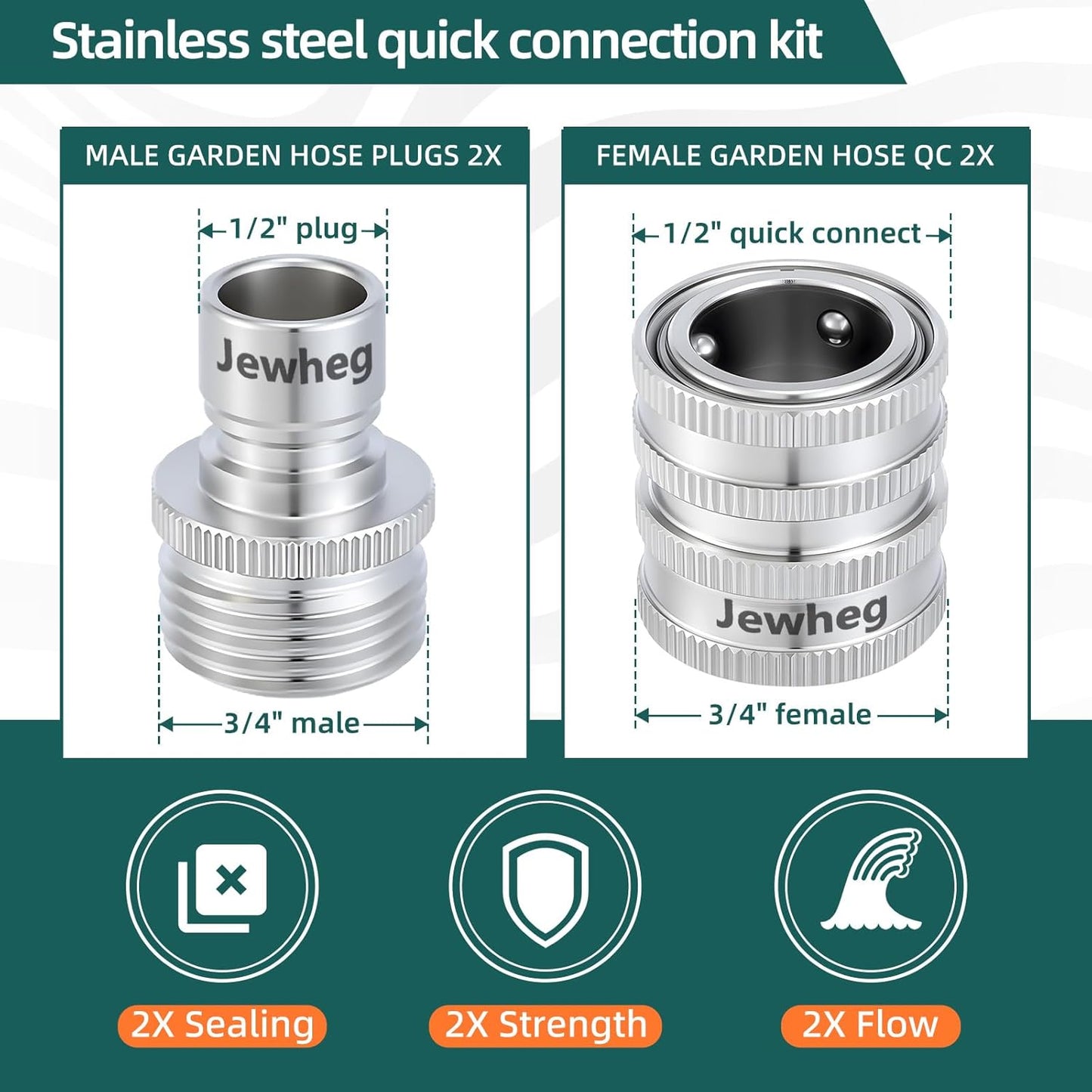 Quick Connect Hose Fittings，2025 upgraded version Garden Hose Quick Disconnect Set， Universal Fit 3/4 Inch GHT Stainless Steel, Water Hose Connector，Quick Release Hose Connector，3 Pack，