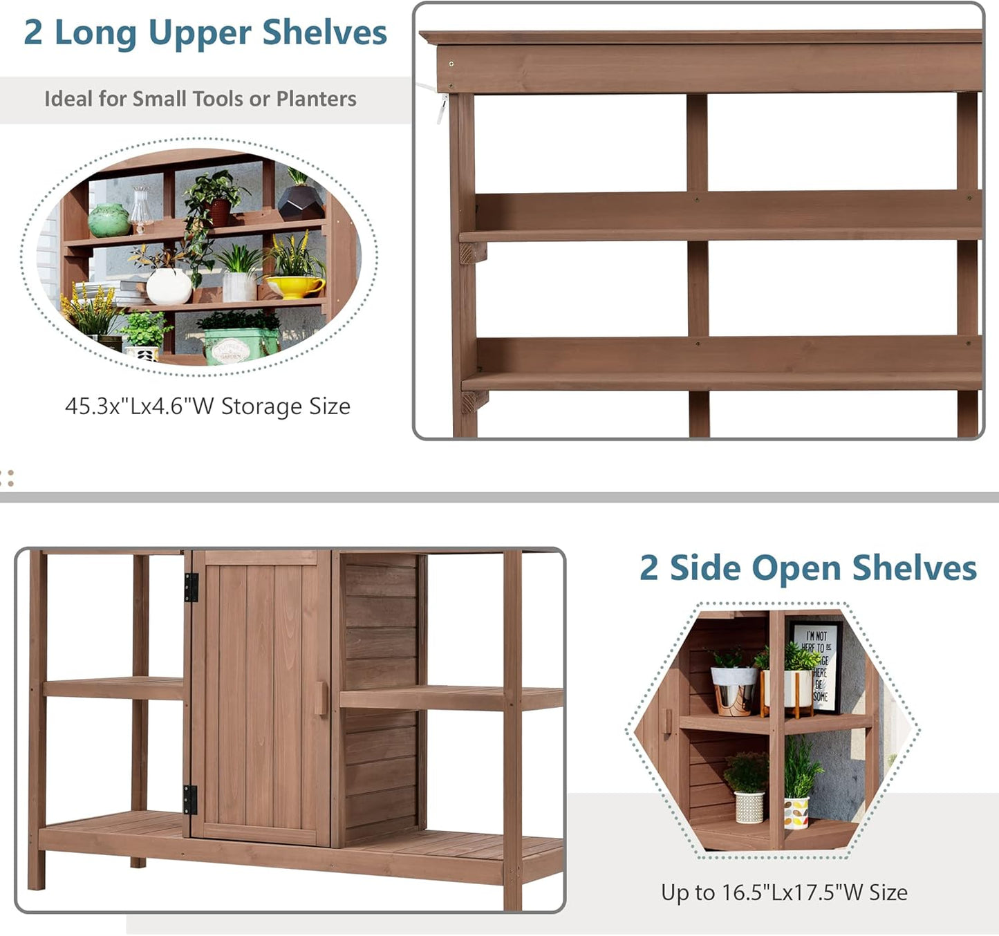 Outdoor Wooden Potting Bench Table – Farmhouse Garden Workstation with Drawers, Cabinet & Storage Shelves, Large Fir Wood Work Table for Patio, Backyard, Mudroom, Greenhouse (Dark Brown, 66'' H)