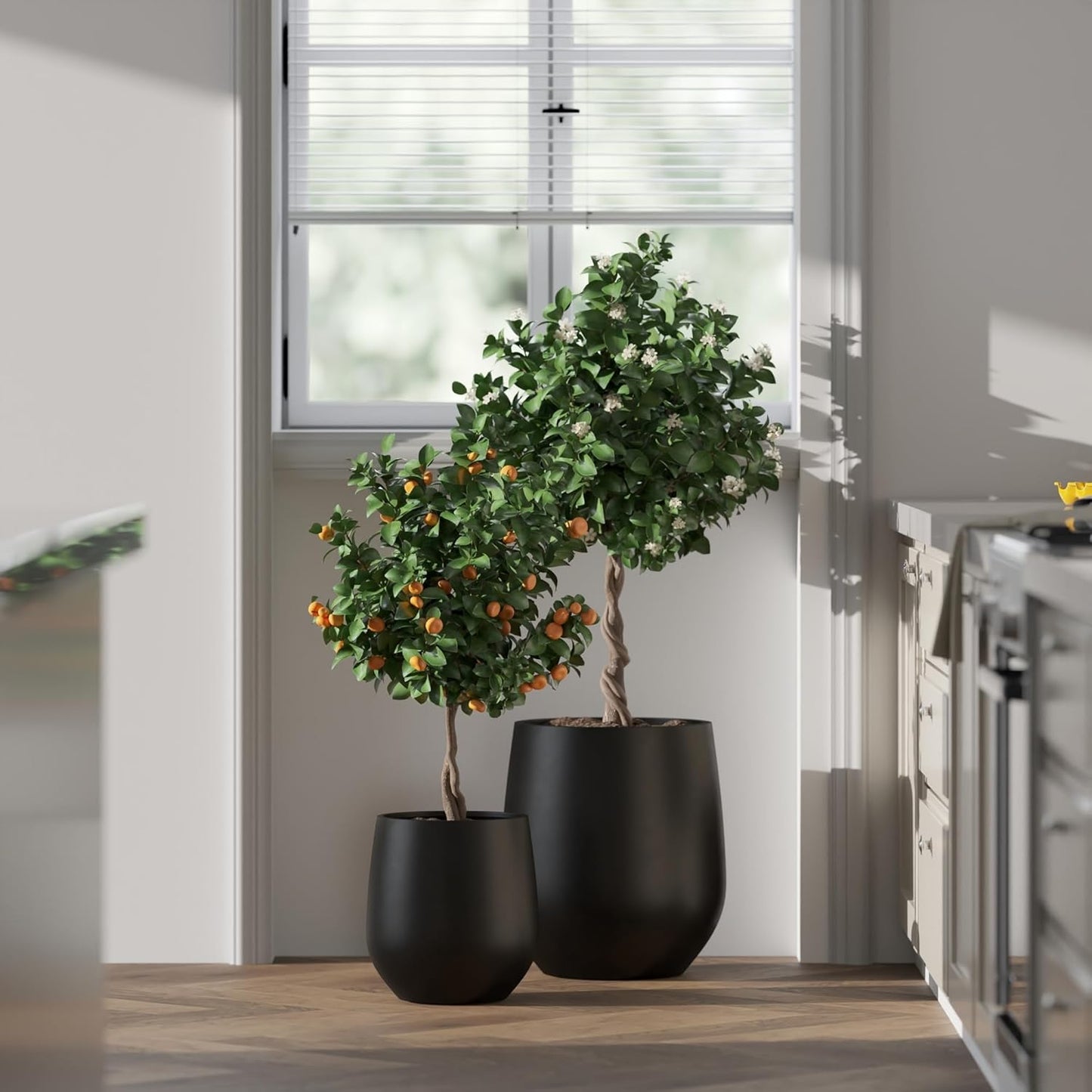 DTY Signature Mount Wilson Lightweight and Durable Modern Fiberstone Tapered Planter for Indoor Outdoor Drainage Hole & Rubber Plug Weather Resistant, 11.8" H x 11" Dia (8" Opening) - Small, Black