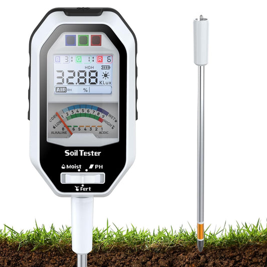 Soil Moisture Meter, 7-in-1 Soil PH Tester/Soil Moisture/Fertility with Removable Probe, Digital Air Temp/Humidity/Sunlight Intensity/BGR Spectral for Plants Gardening, Lawn and Indoor Outdoor Plants