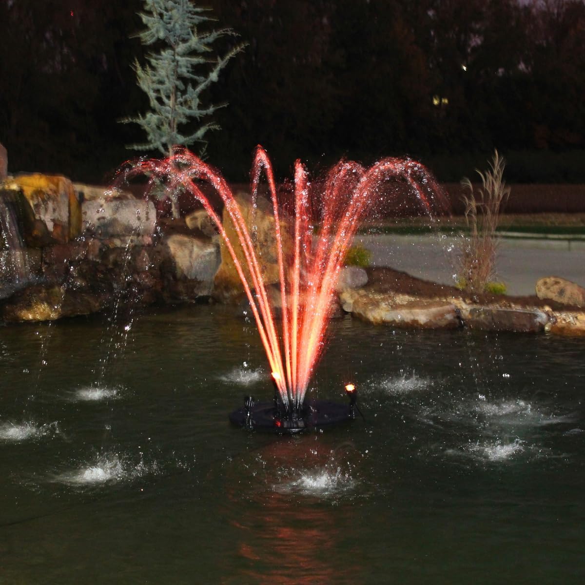 HALF OFF PONDS Floating Fountain – 1/4 HP Pond Aerator, 100' Cord – 3000 GPH Water Pump – 9 Spray Patterns - Color-Changing LED Lights - for Ponds & Water Gardens