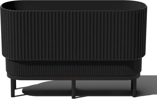 Veradek Demi Series Raised Long Planter for Indoor/Outdoor Use | Made from Plastic & Stone w/Wooden Stand | Modern Patio Décor for Flowers/Shrubs
