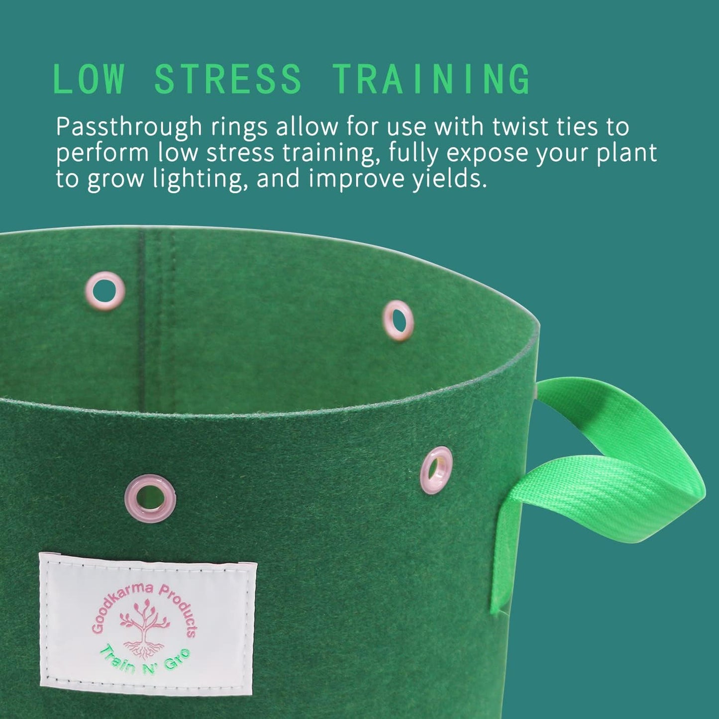 Train N' GRO - 5 Gallon Sustainable Aeration Non-Woven Grow Bags w Low Stress Training Holes - 3 Pack, for Grow Tent / Indoor / Outdoor. Superior Drainage + Breathability for Plants Vegetables + Fruit