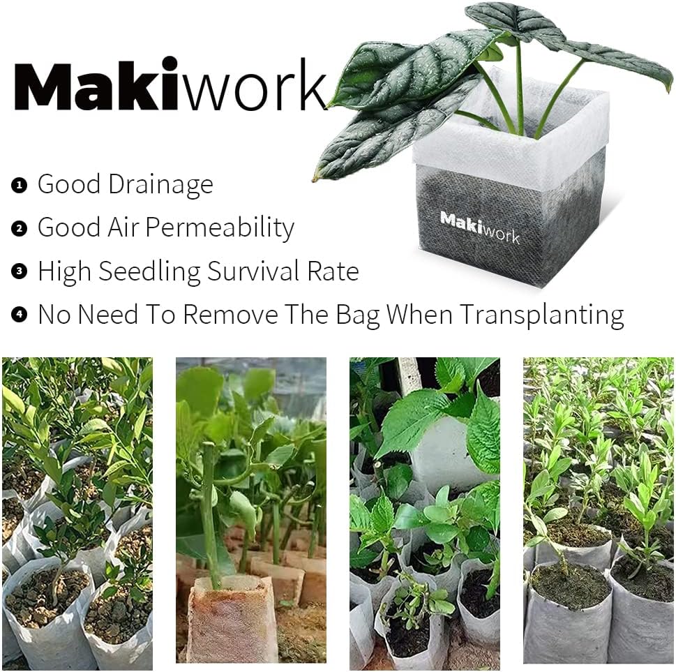 200 Pcs Non-Woven Plant Nursery Bags, Outdoor Plant Seeding Bags, Seedling Pots Container, Fabric Seedling Pots Plants Pouch, 6.3” x 7”/16x18cm