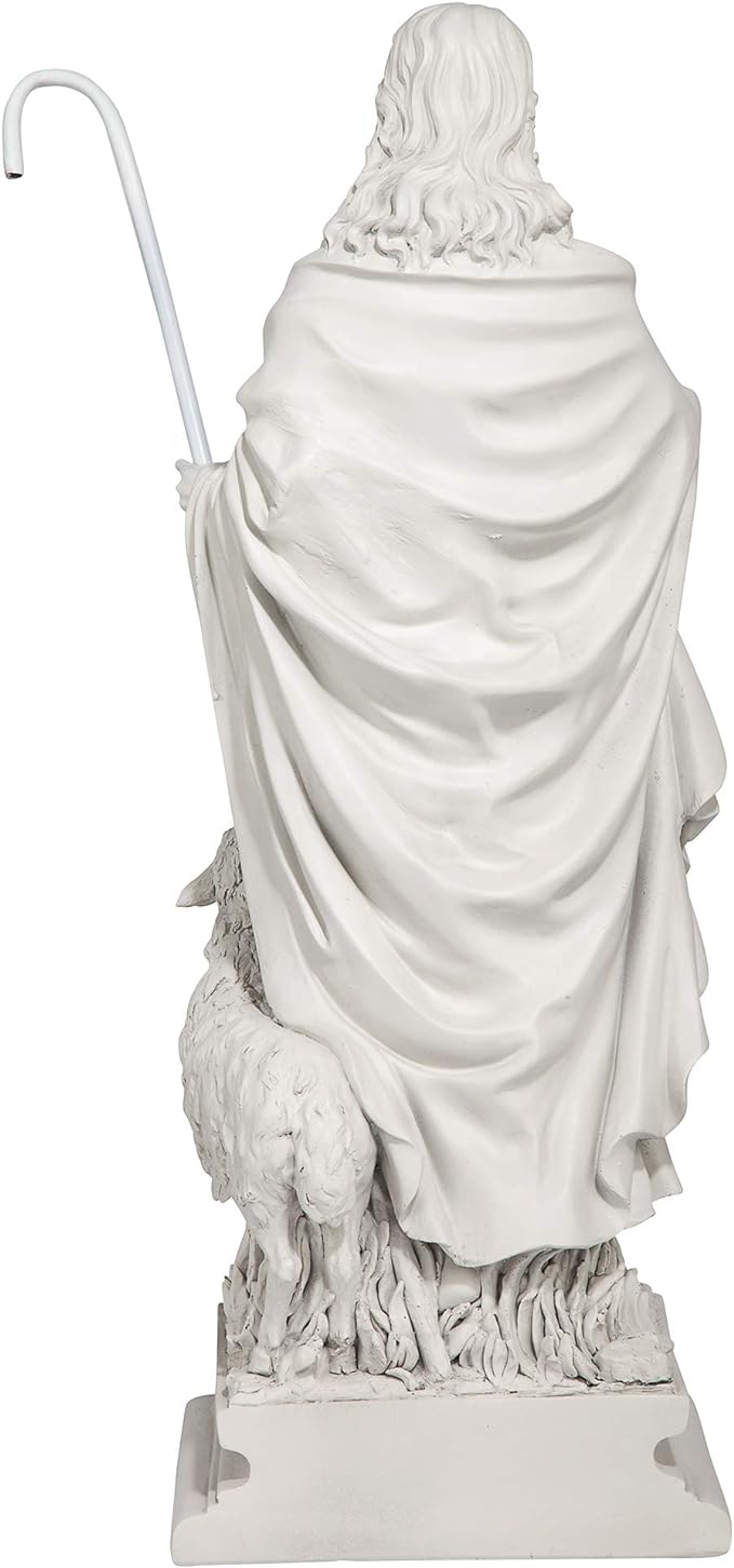 Design Toscano EU1785 Jesus The Good Shepherd Religious Garden Statue, 12 Inches Wide, 8 Inches Deep, 28 Inches High, Antique Stone Finish