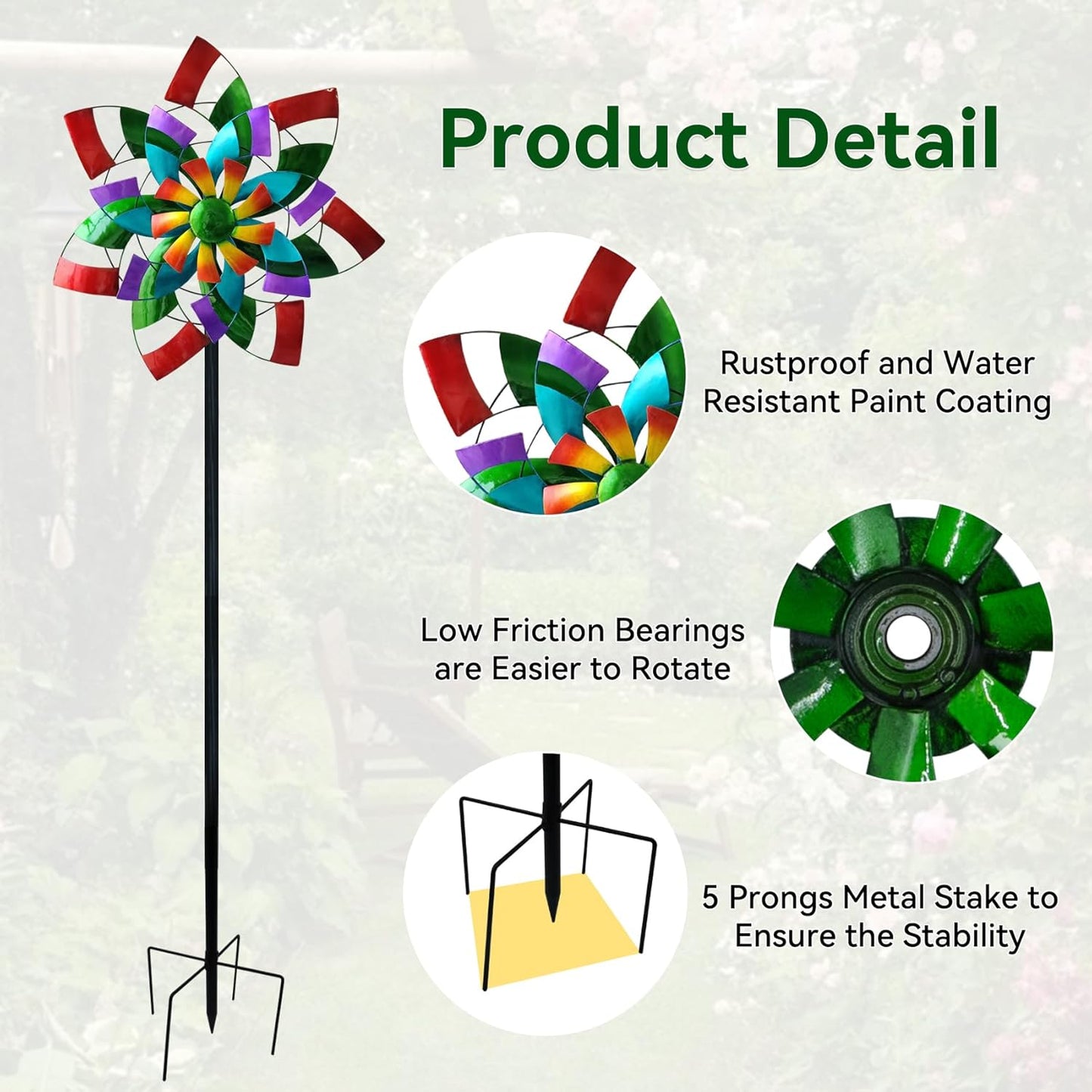 24" Dia Large Wind Spinner, Colorful Metal Wind Sculptures 83.5" Height Heavy Kinetic Windmill with 5 Prong Stake for Outdoor Patio, Yard and Garden, Ideal Gift for Family Friend