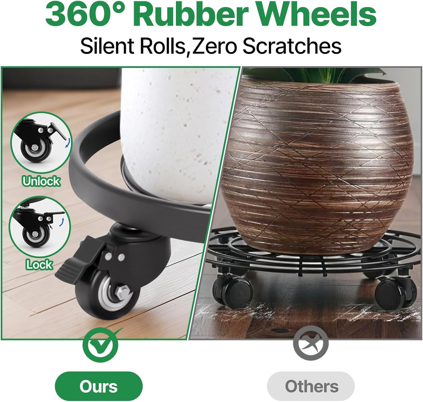 AMAGABELI GARDEN & HOME Plant Caddy with Wheels Heavy Duty 14“ 2 Pack Rolling Plant Stand Plant Dolly Iron Wheeled Lockable Casters Round Pot Mover Rollers Indoor Outdoor Planter Trolley Metal