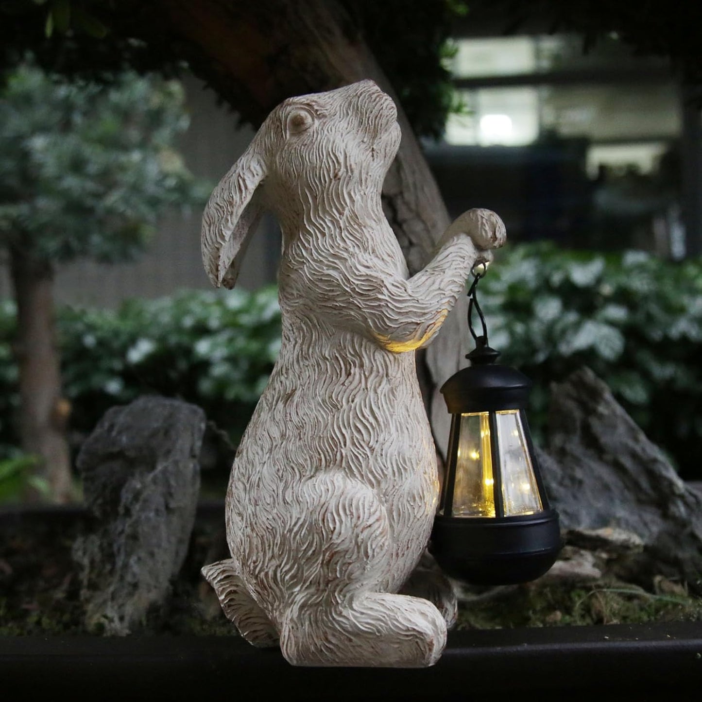 Garden Statues Rabbit with Solar Lights- Bunny Figurine Outdoor Rabbit Fall Decor for Home Lawn,Balcony-Yard Art Garden&Patio Whimsical Decor,Unique Housewarming&Birthday Gifts for Women Mom