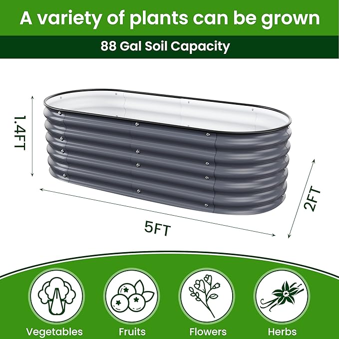 Raised Garden Bed 5x2x1.4 Ft Planter Box for Outdoor - Zinc-Aluminum-Magnesium Stainless Steel Durable Metal Garden Beds Kit for Vegetables, Flowers, Herbs and Succulents, Deep Grey