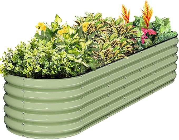 Kesfitt Galvanized Raised Garden Bed Kit,18" Tall 7-in-1 Outdoor Metal Planter Boxes with Safety Edging,8×2×1.5FT Modular Large Steel Raised Beds for Gardening Vegetables Fruits Flower