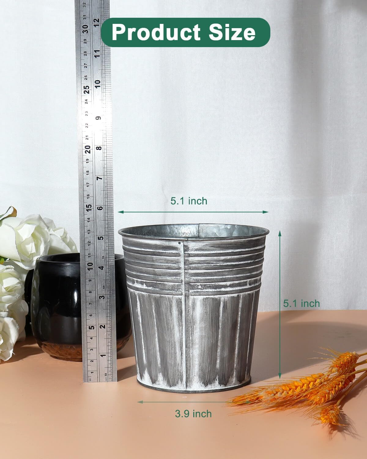 vensovo 5 Inch Silver Metal Rustic Flower Pots - 6Pcs Medium Galvanized Planters with Drainage Hole and Rubber Plug, Rustproof Metal Bucket Plant Pots Farmhouse Vintage Style for Decor