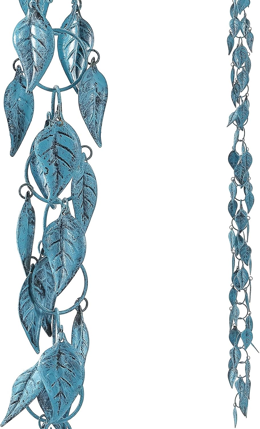 Leaves Rain Chain, 8.5 Ft Rain Chains for Gutters and Downspouts, Decorative Gutter Chain Downspout, Metal Leaf Rain Catcher Chain for Outside, Antique Blue Rainchain, Outdoor Garden Decor