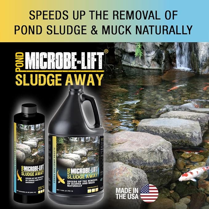 MICROBE-LIFT MLXSAQ Sludge-Away Pond and Outdoor Water Garden Sludge and Muck Remover, Safe for Live Koi Fish, Plant Life, and Decor, 32 Ounces