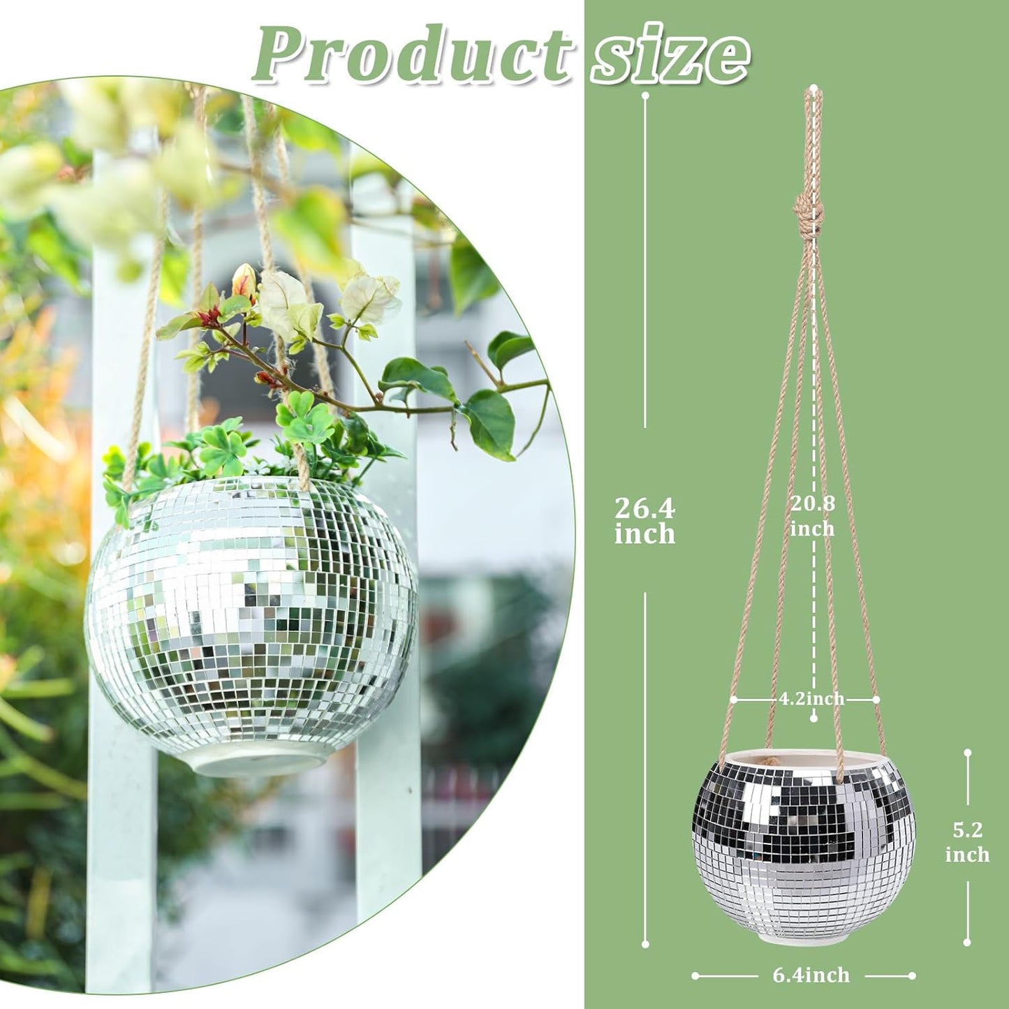 Hanging Planter Mosaic Garden Pot Small Flower Pot for Indoor Plant Disco Ball Hanging Planter with Drainage Sliver Check