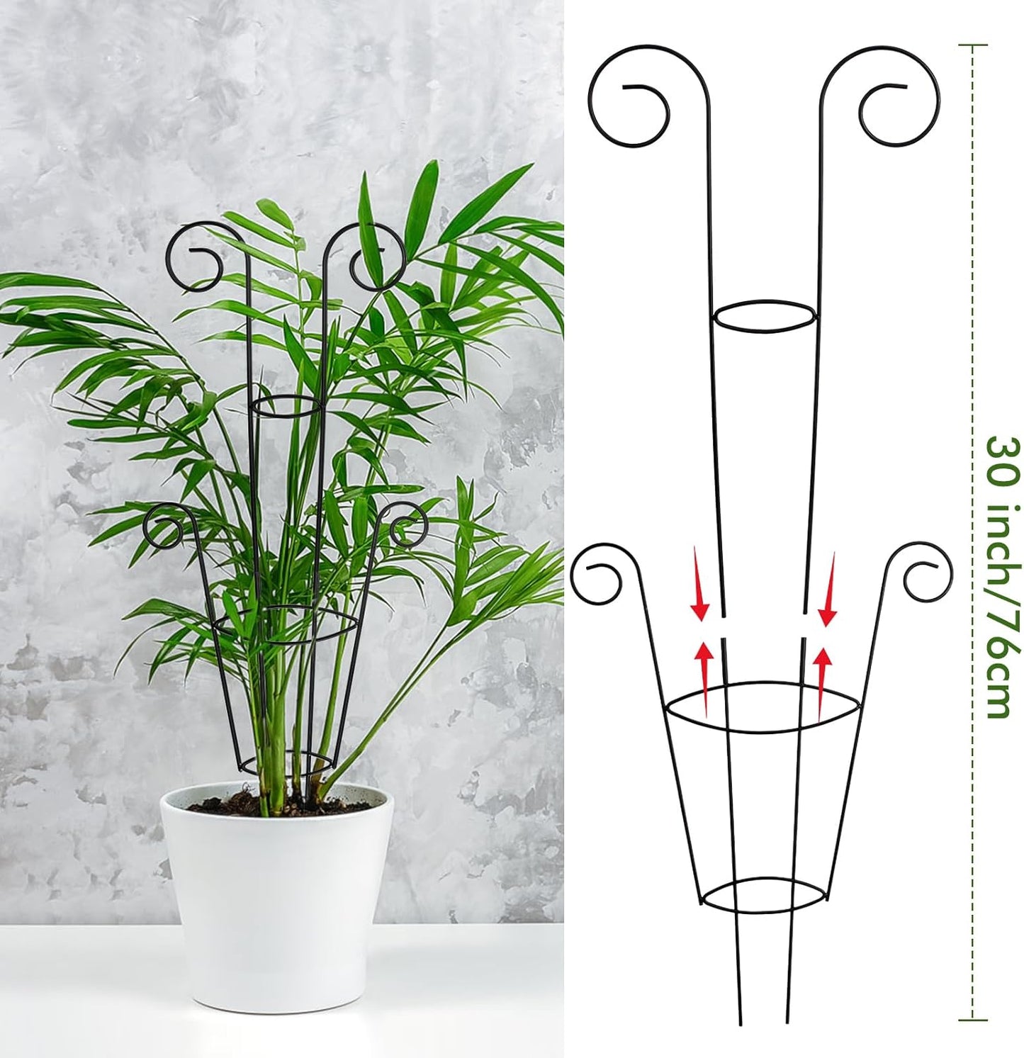 ZOUTOG Trellis for Climbing Plants Indoor 4 Pack 30 Inch,Rustproof Metal Garden Trellis for Potted Plants,Sturdy Houseplant Support Indoor Outdoor for Ivy Pothos Monstera Hoya Flower Vine(Black Round)