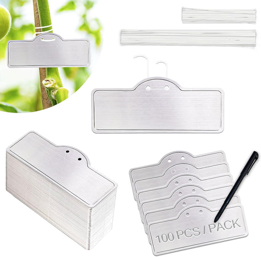 Metal Plant Labels, Aluminum Plant Tags, Tree Markers for Outdoor Garden, Waterproof (3-1/2", 100 Pcs, Two Wire Sizes)