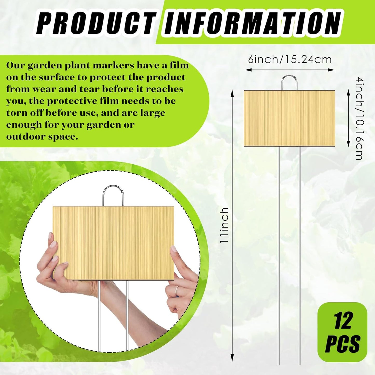 Landhoow 12 Pcs Large Garden Plant Markers Metal Plant Labels Sign 4'' x 6'' with 11'' Stake Weatherproof Waterproof Garden Sign for Outdoor Seedlings Herbs Vegetable Greenhouse, Gold