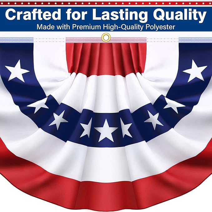 3x6 Ft 2 Pack American Pleated Fan Flag, Patriotic Half Fan Banner American Flag Decoration Bunting for Outside Red White and Blue Decor Independence Day Memorial Day 4th of july Decorations