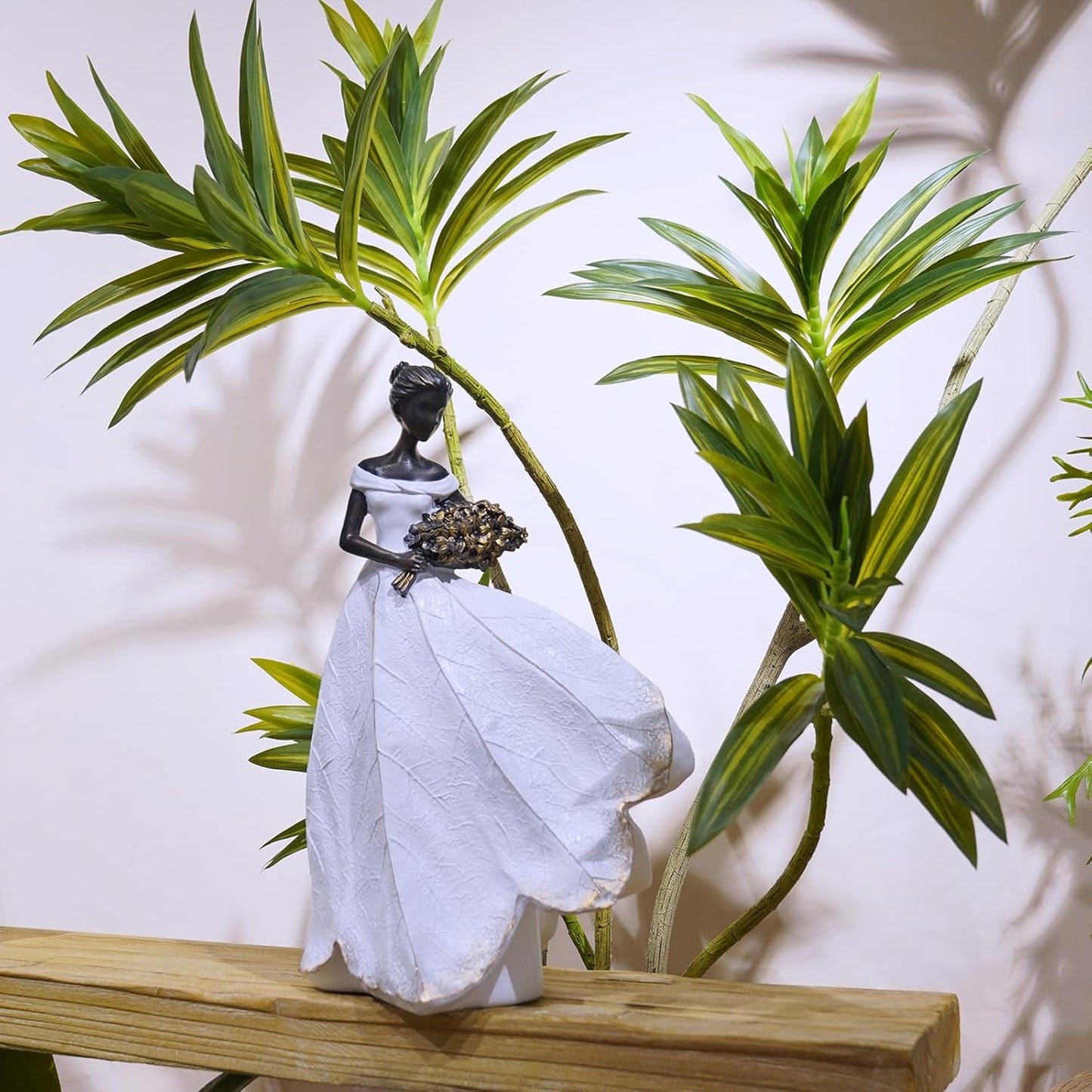 Guichifun Fairy Statue Collection Home Decoration - White Leaf Angel Girls Resin Home Decor for Outside or Inside Rustic Garden Outdoor Yard Decorations Figurines Memory Gift 7.5 x 4.5 x 11.5 Inch