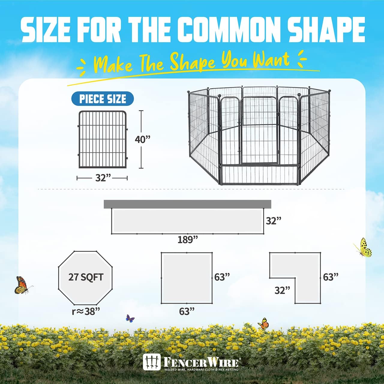 Fencer Wire Decorative Wire Fence, Panel Decor, Heavy Duty Iron Landscape Patio Flower Bed Animal Barrier Border Edging Section, Foldable Garden Fence for Yard for Dog Outdoor, 40 Inch x 21 FT