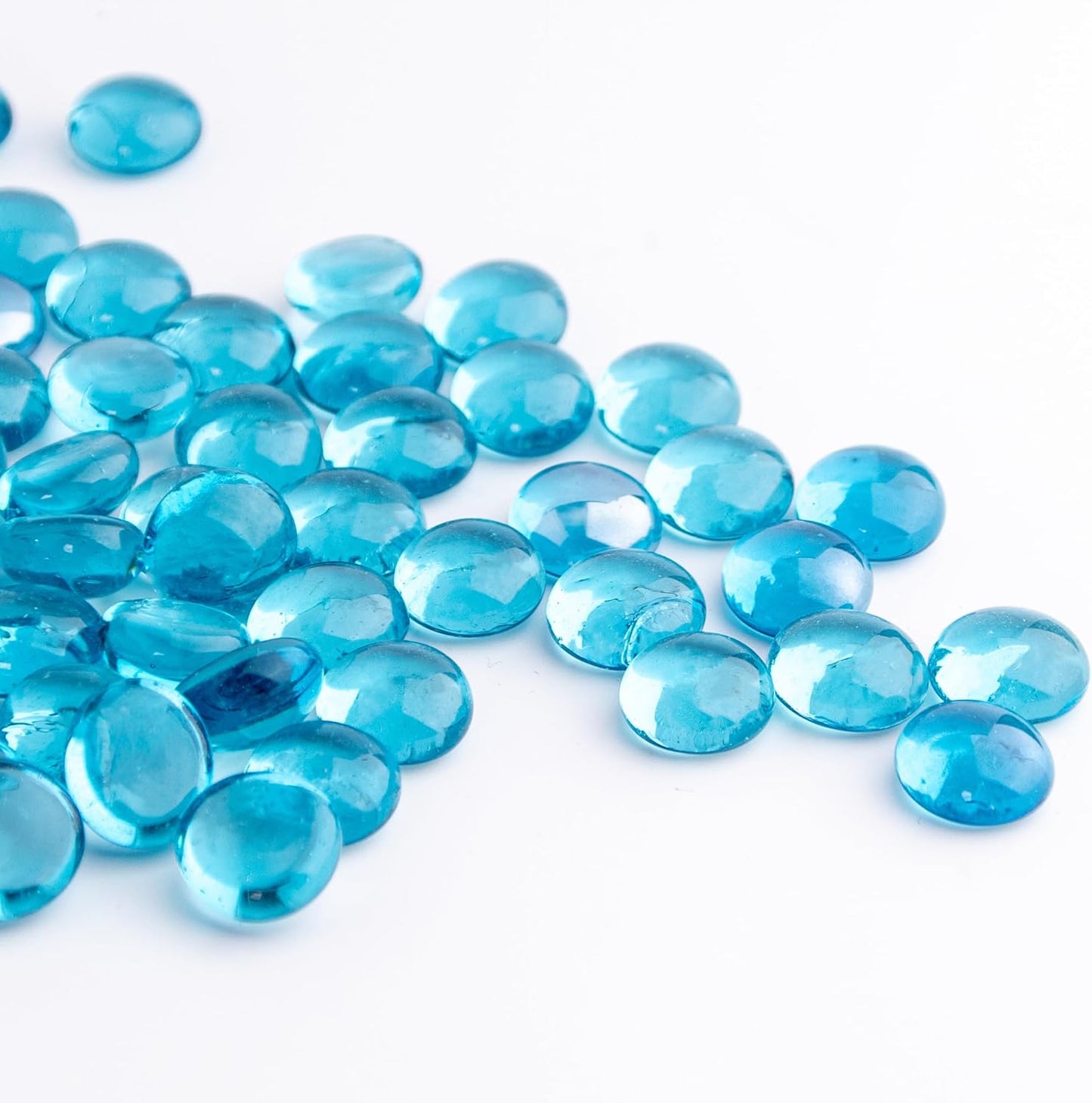 Meschett 50PCS Mini Glass Gems,Sea Blue Mancala Stones Flat Bottom Marble Beads for Home Decorative Art Craft Vase Filler(0.5"~0.7")