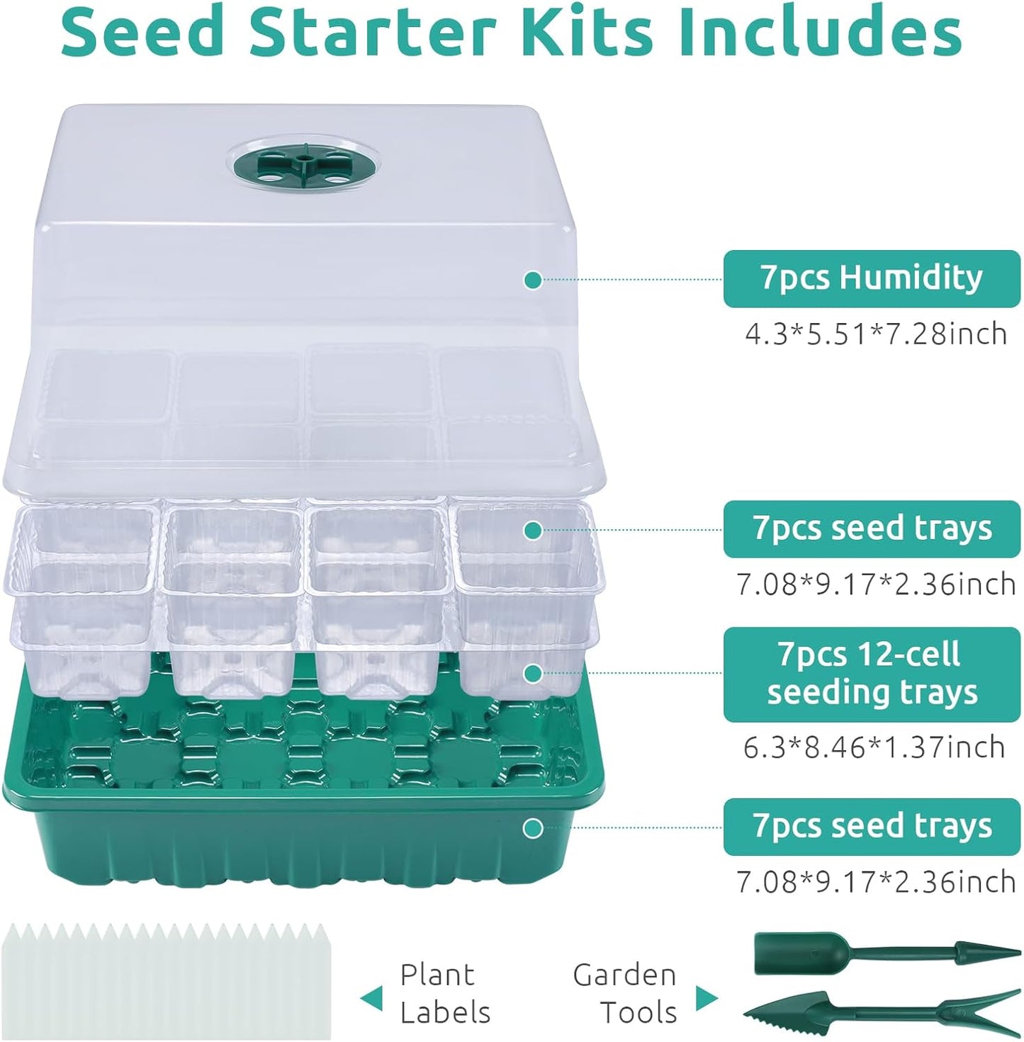 Seedfactor 7 Packs Seed Starter Tray, 84 Separate Cells Seedling Starter Trays Kit with Humidity Dome and Base Indoor Greenhouse Mini Propagator, Reusable Seedling Tray for Plants Indoor-Clear