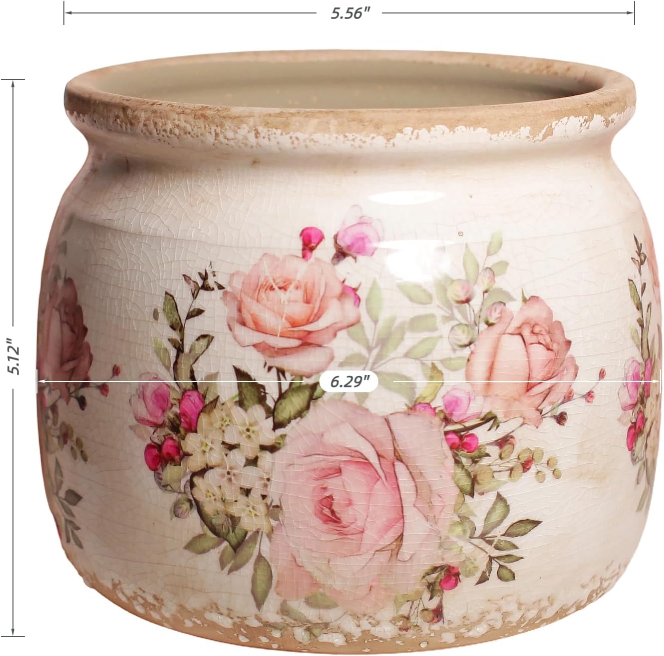 Ceramic Planters for Indoor Plants, Plant Pots with Drainage Hole, 6.29in. Flower Pots for Indoor Plants, Stylish Planters & Succulent Pots, Crackle Glaze Finish Plant Pots, Pink