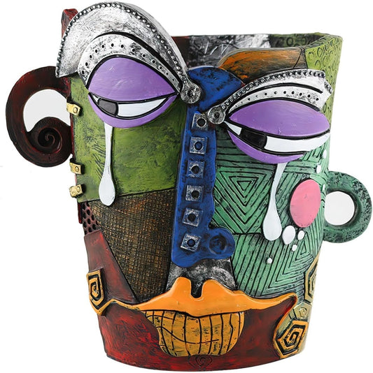 Picasso-Inspired Abstract Face Flower Pot | Unique Head Planter with Drainage Hole | Vibrant Colors & Quirky Art Decor (Tears)