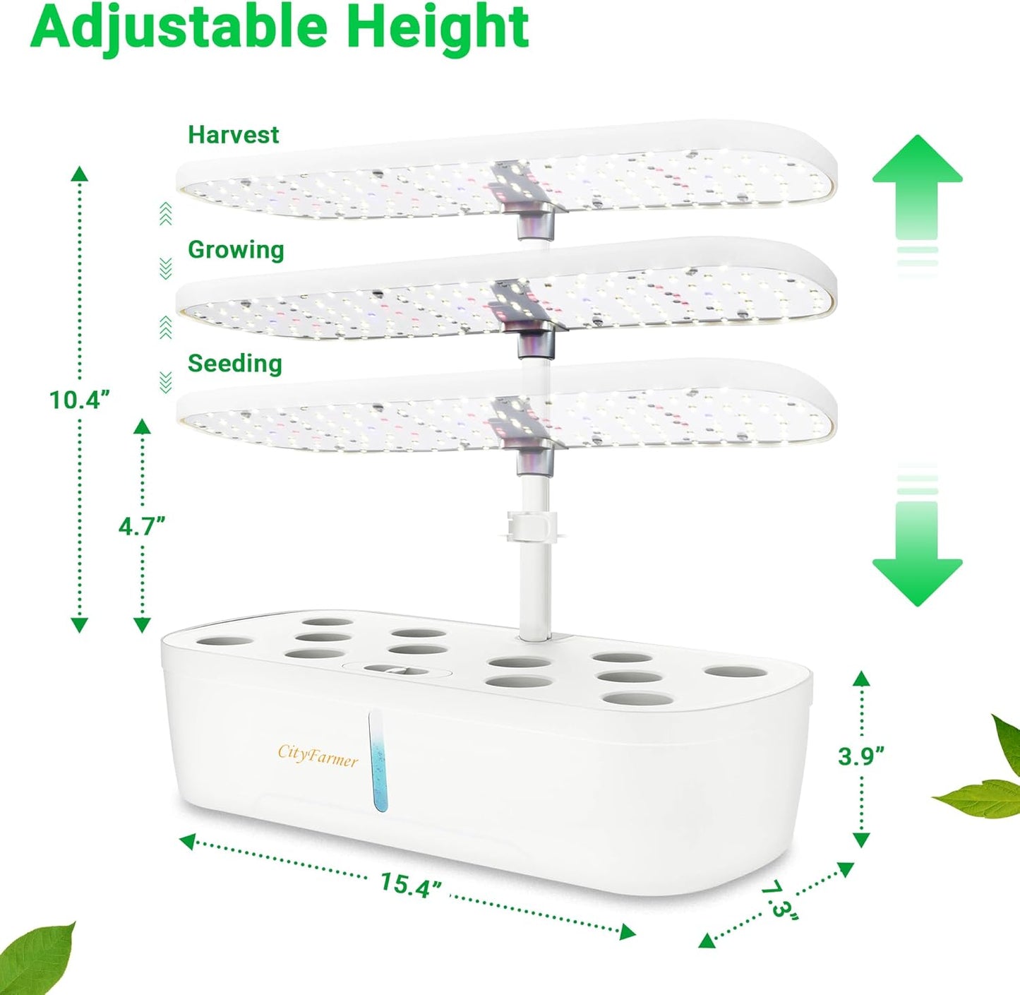 Indoor Hydroponics Growing System: Indoor Fresh Vegetable, Herb Garden Kit with LED Grow Light Quiet Smart Water Pump Automatic Timer - Planter for Home Kitchen Office (White, 12 pod)