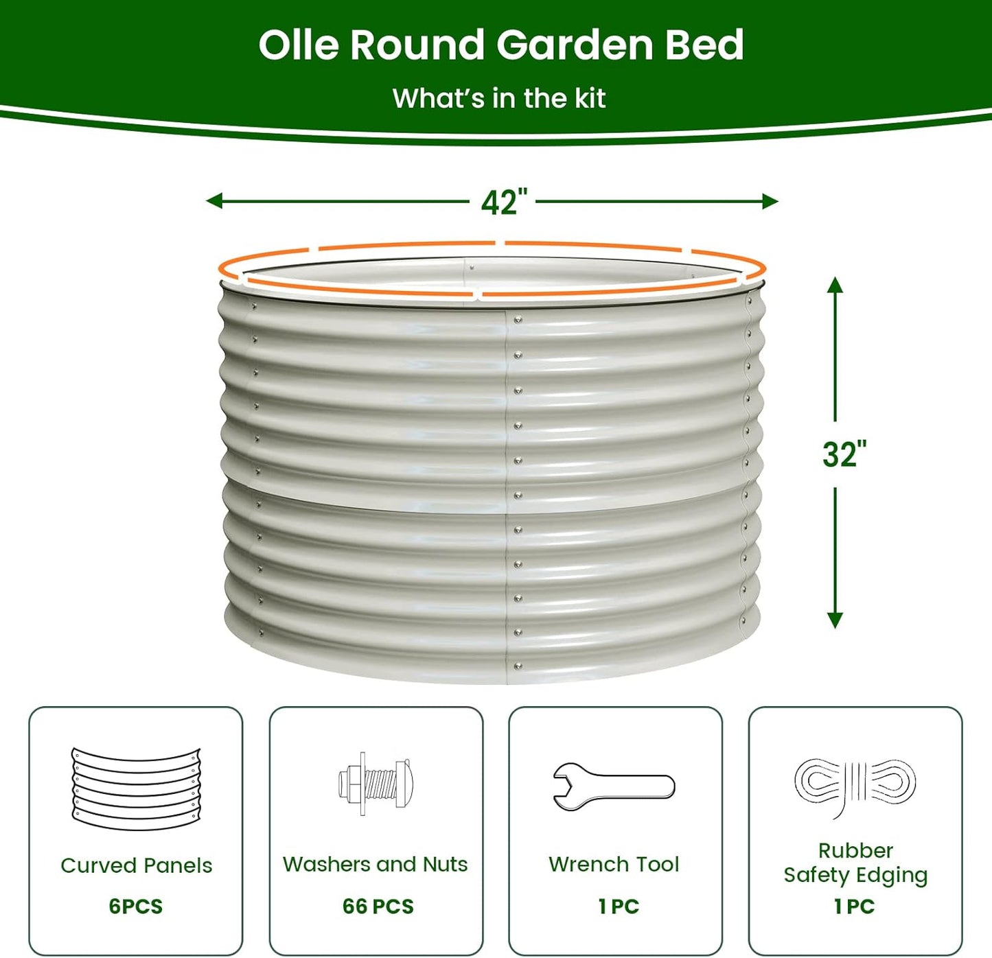 Olle 32" Tall, Raised Beds for Gardening Galvanized Raised Garden Beds Round Garden Bed Metal Flower Bed Outdoor, Backyard Garden Planter Box, Ivory